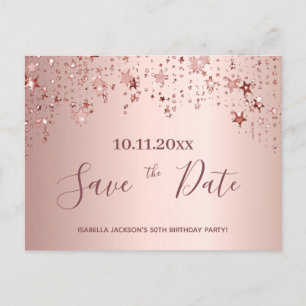 Geburtstagsparty Rose Goldstars Save the Date Postkarte