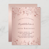 Geburtstagsparty Rose Goldstars streuen mädchenhaf Einladungspostkarte (Vorne/Hinten)