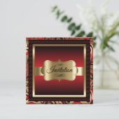 Geburtstagsparty| Rotes Metall und Gold Einladung (Stehend Vorderseite)