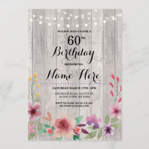 Geburtstagsparty Rustic JEDES ALTER Holz Blumenlad Einladung