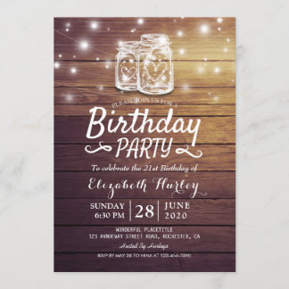 Geburtstagsparty Rustic Wood Mason Jar String Ligh Einladung