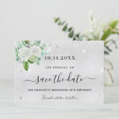Geburtstagsparty Save the Date auf Silberblüte (Stehend Vorderseite)