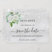 Geburtstagsparty Save the Date auf Silberblüte (Vorne/Hinten)