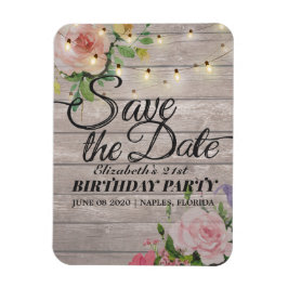 Geburtstagsparty Save the Date Blume Wood Lights Magnet