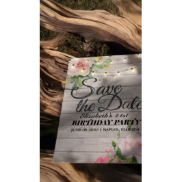 Geburtstagsparty Save the Date Blume Wood Lights Magneteinladung