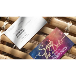 Geburtstagsparty Save the Date Galaxy Stars Nebula Einladungspostkarte