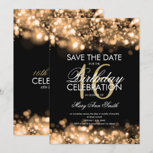 Geburtstagsparty "Save the Date" Sparkling Gold Einladung