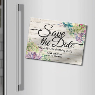 Geburtstagsparty Save the Date Sukkulentes Rustika Magneteinladung