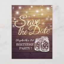 Geburtstagsparty Save the Date Wood Mason Jar Ligh