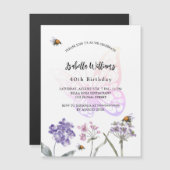 Geburtstagsparty Schmetterling Violett Wildblumen Magneteinladung (Vorne/Hinten)