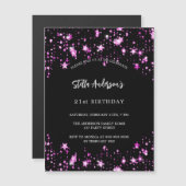 Geburtstagsparty schwarz rosa Sterne Luxus Magneteinladung (Vorne/Hinten)