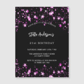 Geburtstagsparty schwarz rosa Sterne Luxus Magneteinladung (Vorderseite)