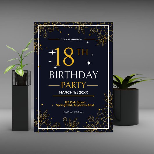 Geburtstagsparty schwarz und gold Stilvoll Ankündigung