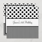 Geburtstagsparty Schwarz & Weiß Spots Streifen Einladung (Vorne/Hinten)