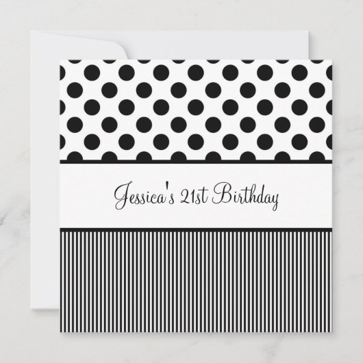 Geburtstagsparty Schwarz & Weiß Spots Streifen Einladung (Vorderseite)