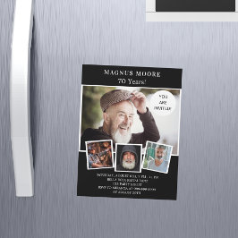 Geburtstagsparty Schwarz-weißes Foto Collage Luxus Magneteinladung