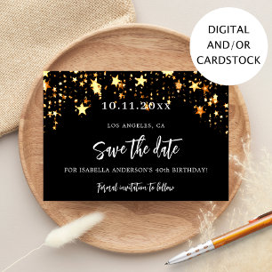 Geburtstagsparty Schwarze goldene Sterne Save the  Date