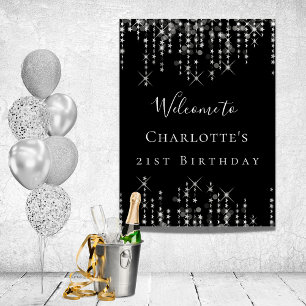 Geburtstagsparty schwarze silberne Sterne Willkomm Poster