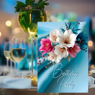 Geburtstagsparty Seide Rosa und Blau Weiße Blüte Einladung