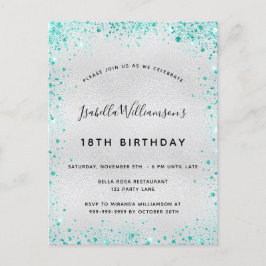 Geburtstagsparty Silber aquamarine Glitzer Glattle Postkarte