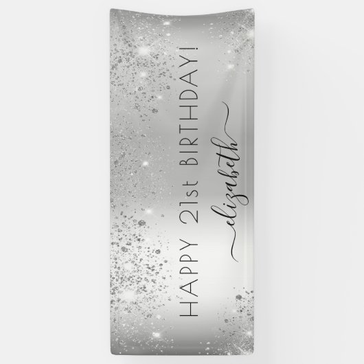 Geburtstagsparty Silber Glitzer Banner (Vertikal)