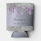 Geburtstagsparty Silber Glitzer lila Funkelglasur Dosenkühler (Vorderseite)