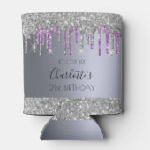 Geburtstagsparty Silber Glitzer lila Funkelglasur Dosenkühler (Rückseite)