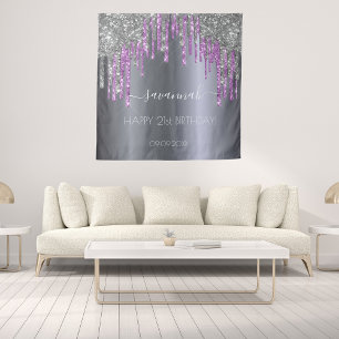 Geburtstagsparty Silber Glitzer lila Funkelglasur Wandteppich