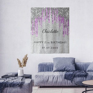 Geburtstagsparty Silber Glitzer lila Monogramm Chi Wandteppich