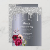Geburtstagsparty Silber Glitzer Postkarte (Vorne/Hinten)
