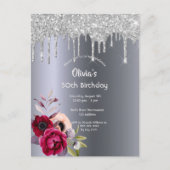 Geburtstagsparty Silber Glitzer Postkarte (Vorderseite)