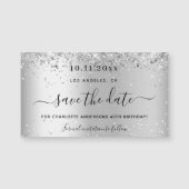 Geburtstagsparty Silber Glitzer Save the Date Magnetkarte (Vorderseite)