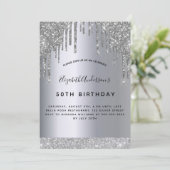 Geburtstagsparty Silber Glitzer Tropfen glamourös Einladung (Stehend Vorderseite)