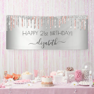 Geburtstagsparty Silber Rose Gold Glitzer Rosa Gla Banner