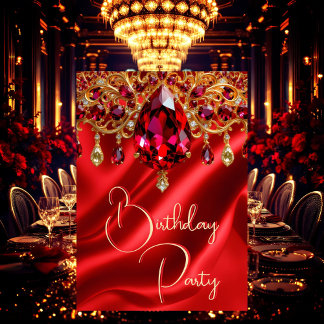 Geburtstagsparty Silber Ruby Red Juwel Gem Einladung