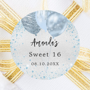 Geburtstagsparty Silberblauer Glitzer Ballons Runder Aufkleber