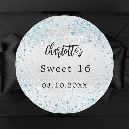 Geburtstagsparty Silberblauer Glitzer Runder Aufkleber