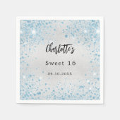 Geburtstagsparty Silberblauer Glitzer Serviette (Vorderseite)