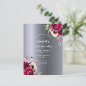 Geburtstagsparty Silberblumenburgund Postkarte (Stehend Vorderseite)