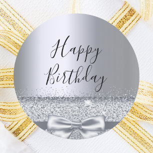 Geburtstagsparty silberne Funkenbogen metallisch Runder Aufkleber