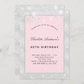 Geburtstagsparty Silberröschen Rosa Glitzer Einladung (Vorne/Hinten)