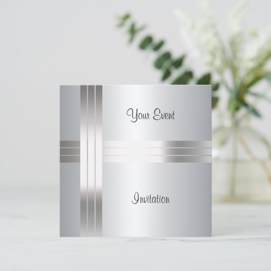 Geburtstagsparty Silver Einladung (Stehend Vorderseite)
