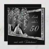 Geburtstagsparty | Silver Glitzer & Black Einladung (Vorne/Hinten)