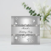 Geburtstagsparty Silver Gray Pearl Diamond Einladung (Stehend Vorderseite)