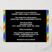 Geburtstagsparty - Spaß, Regenbogenspektrum "89" Folieneinladung (Rückseite)