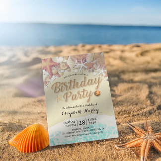 Geburtstagsparty Summer Beach Starfish Muscheln Einladung