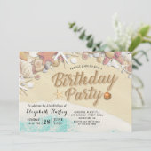 Geburtstagsparty Summer Beach Starfish Muscheln Einladung (Stehend Vorderseite)