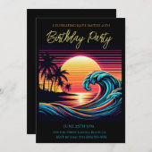 Geburtstagsparty-Sunset Retro Surf Wave Einladung (Vorne/Hinten)