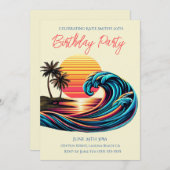 Geburtstagsparty-Sunset Retro Surf Wave Einladung (Vorne/Hinten)
