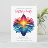 Geburtstagsparty-Sunset Surfboard Curls Einladung (Stehend Vorderseite)